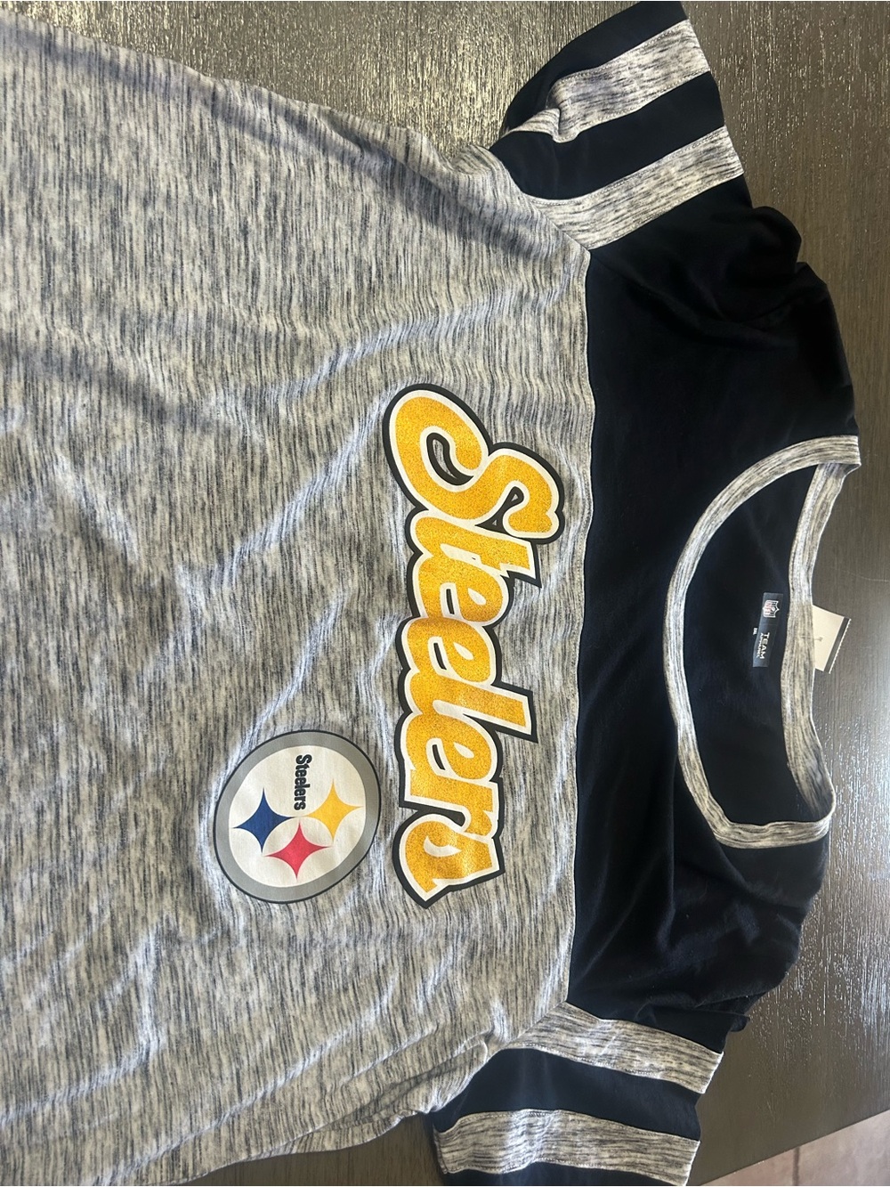 NFL Pittsburgh Steelers Gray & Black Girls' Jersey Tee with Yellow Logo